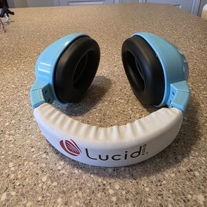 Light Blue Over-Ear Headphones with Cushioned White Headband